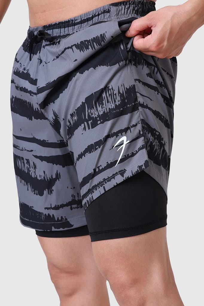 2 in 1 Printed Compression Shorts Gold Grey — photo 3