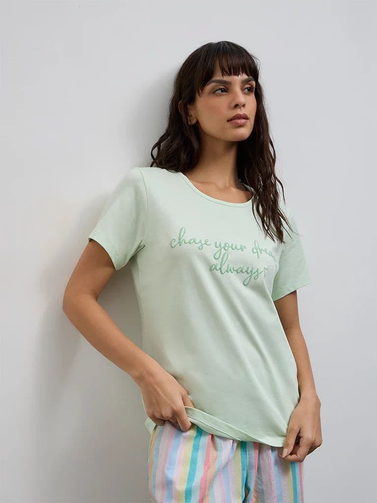 Wunderlove Mint Text Design Cotton T-Shirt — photo 2