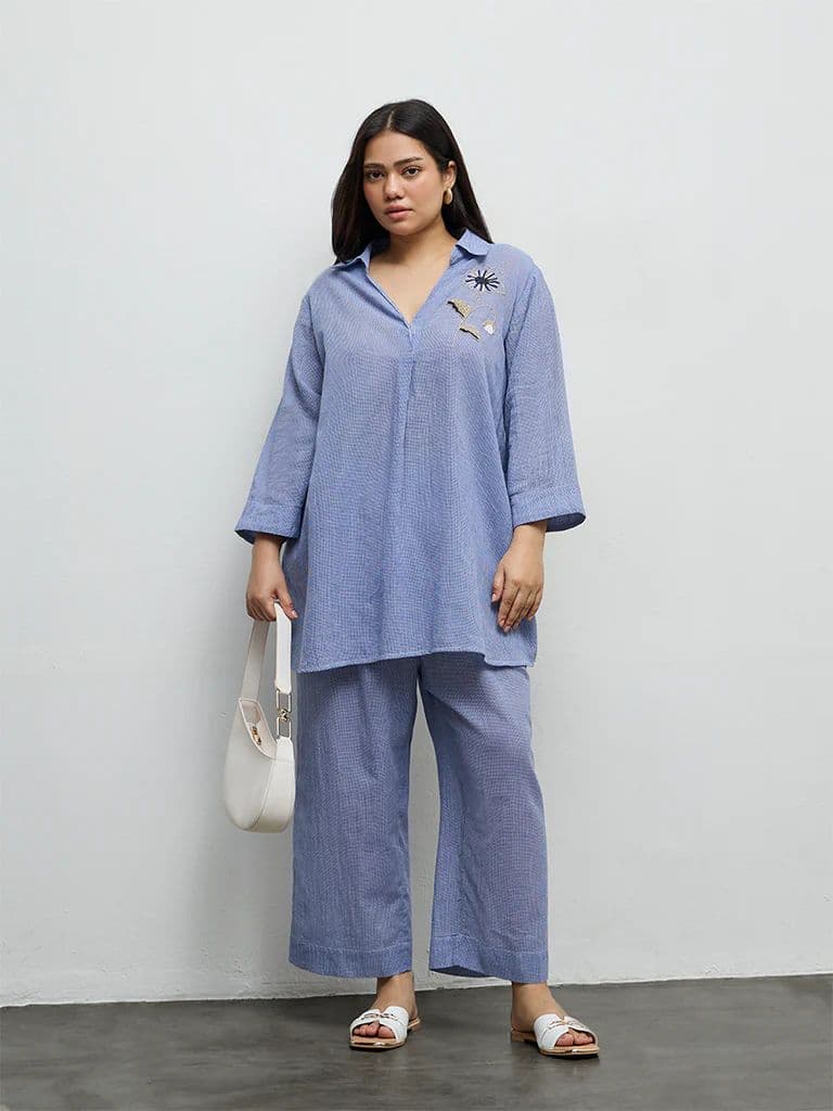 Diza Blue Checkered Pants — photo 2