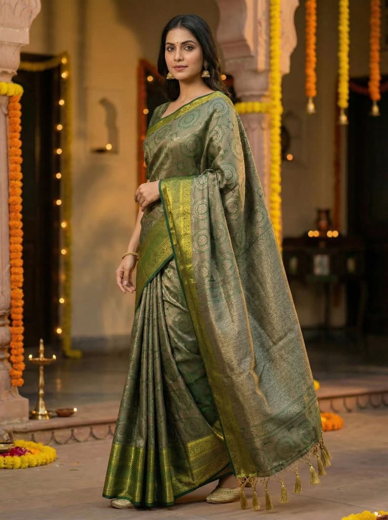 MIMOSA Women's Woven Design Banarasi Style Art Silk Saree with Blouse Piece - Green ( SA00003126GRNFREE ) — photo 3