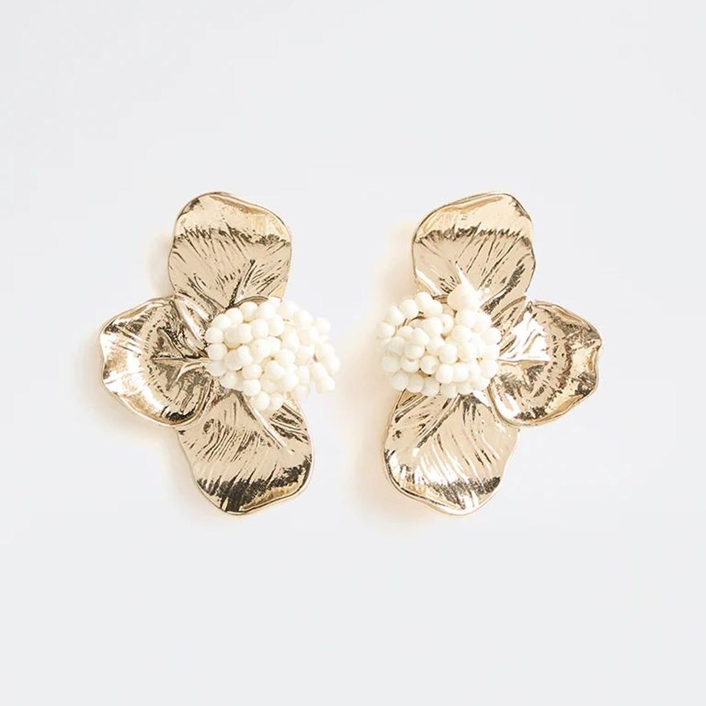 Westside Accessories Gold Flower Beaded Stud Earrings