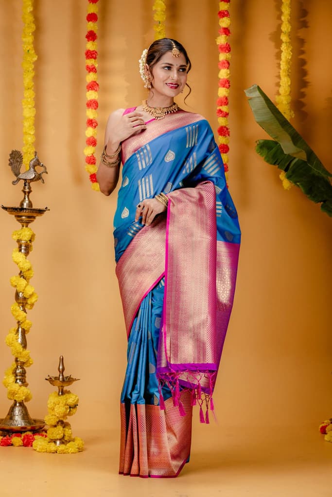 Mimosa Women's Woven Design Kanjivaram Style Art Silk Saree With Blouse Piece : SA00001732SFFREE — Saffire