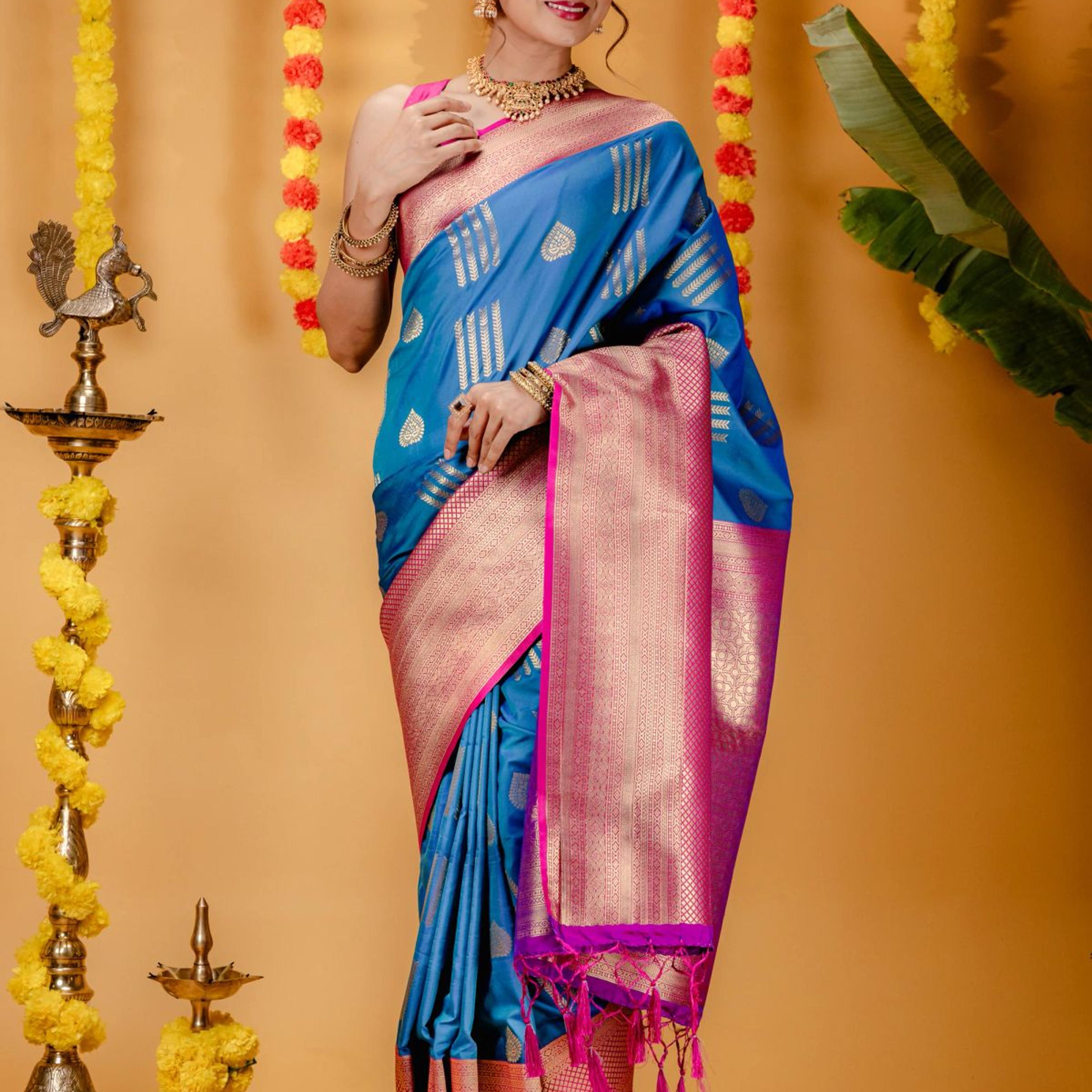 Mimosa Women's Woven Design Kanjivaram Style Art Silk Saree With Blouse Piece : SA00001732SFFREE