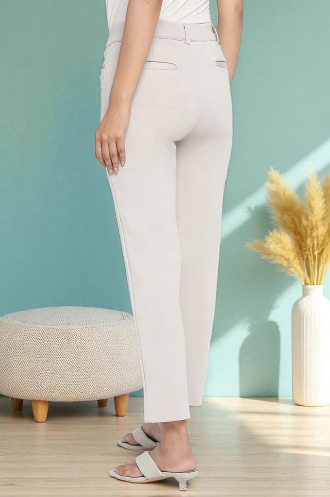 Tan Solid Mid Rise Trouser in Ankle Length — photo 4