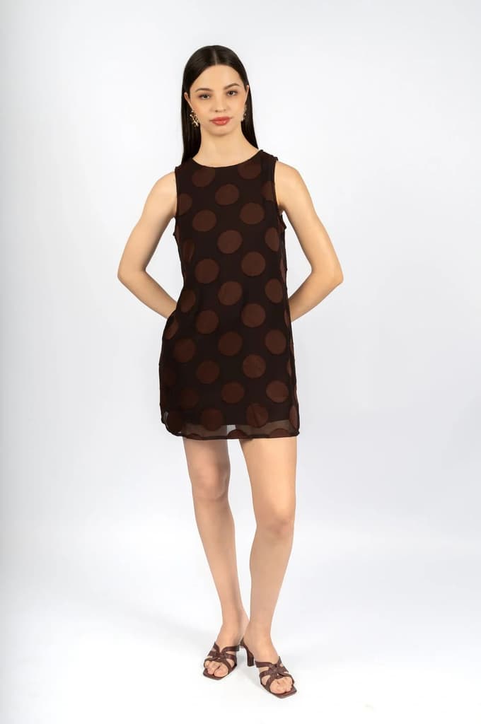 Brown Fit & Flare Dress in Poly Chiffon Jacquard — photo 4