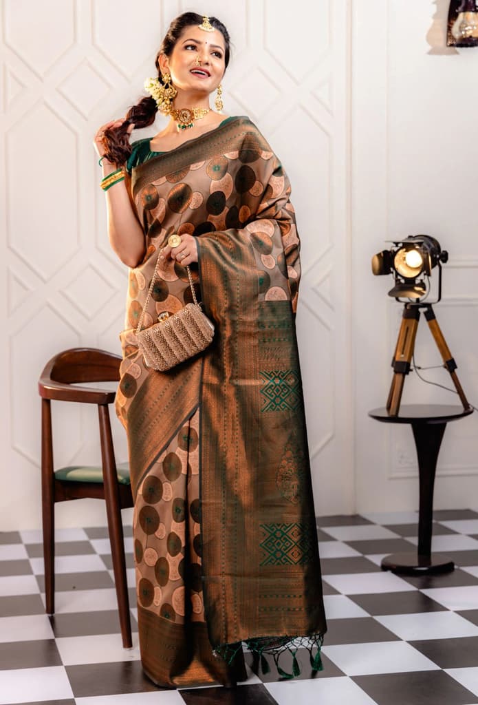 Mimosa Women's Woven Design Kanjivaram Style Art Silk Saree With Blouse Piece : SA00001789PCFREE — photo 2