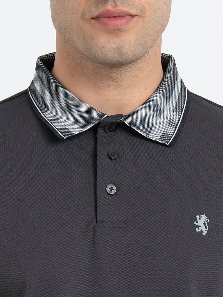 T Shirts for Men in Charcoal Grey | Jacquard Polo T Shirt — photo 4