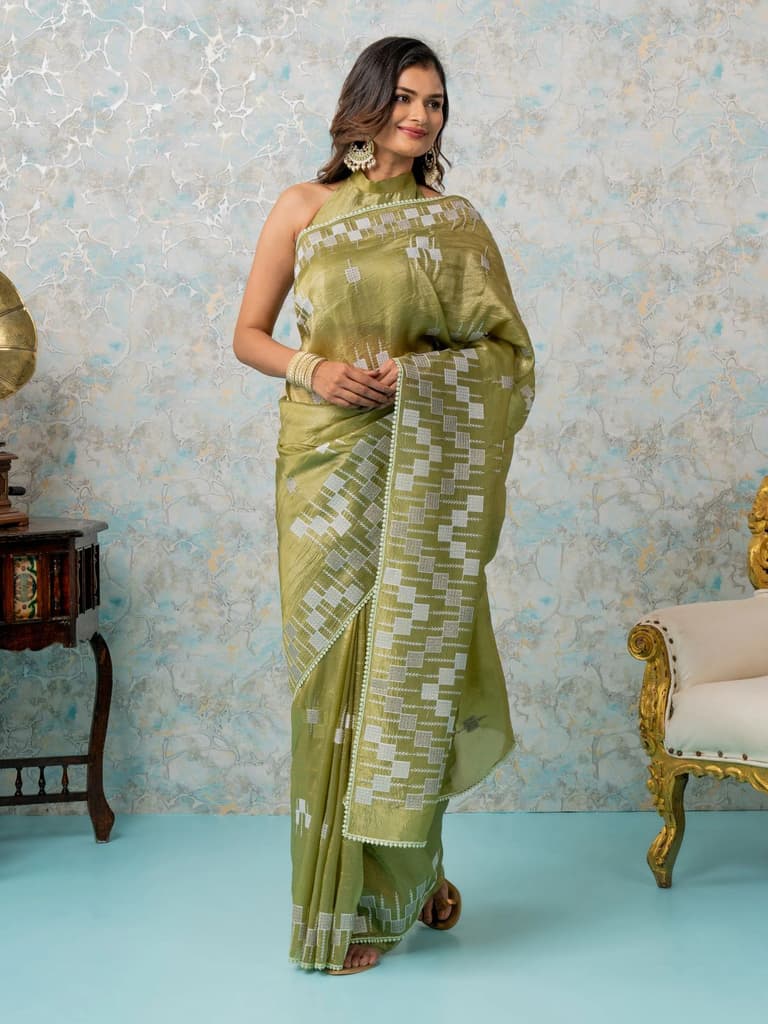 Mimosa Women's Woven Design Banarasi Style Tissue Crush Saree With Blouse Piece : SA00002009OLFREE — photo 2
