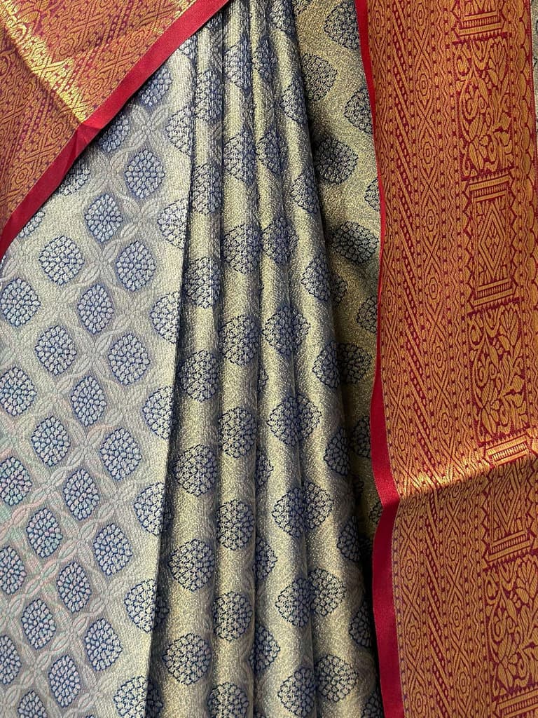 MIMOSA Women's Woven Design Kanjivaram Style Art Silk Saree with Blouse Piece - Navy Blue (SA00002734NVFREE) — photo 6