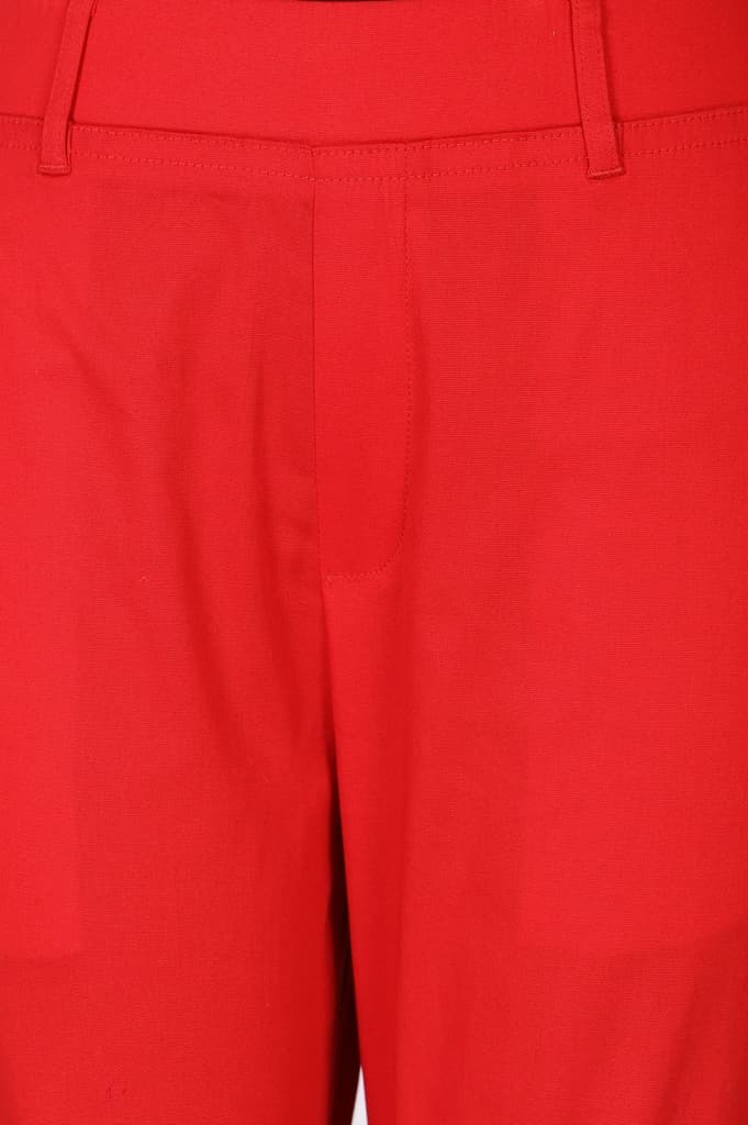 Red Solid Cotton Blend Slim Fit Ankle Length Trousers — photo 3