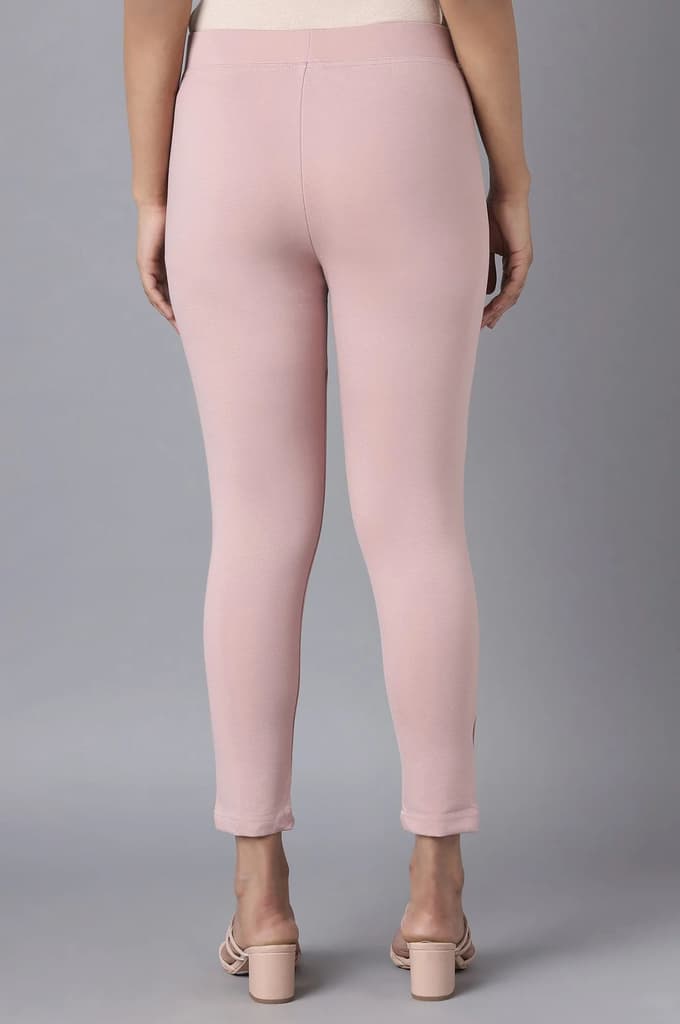 Pink Solid Straight Fit Tights With Elasticated Waist — photo 2
