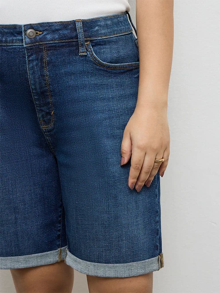Gia Dark Blue High-Rise Denim Shorts — photo 3