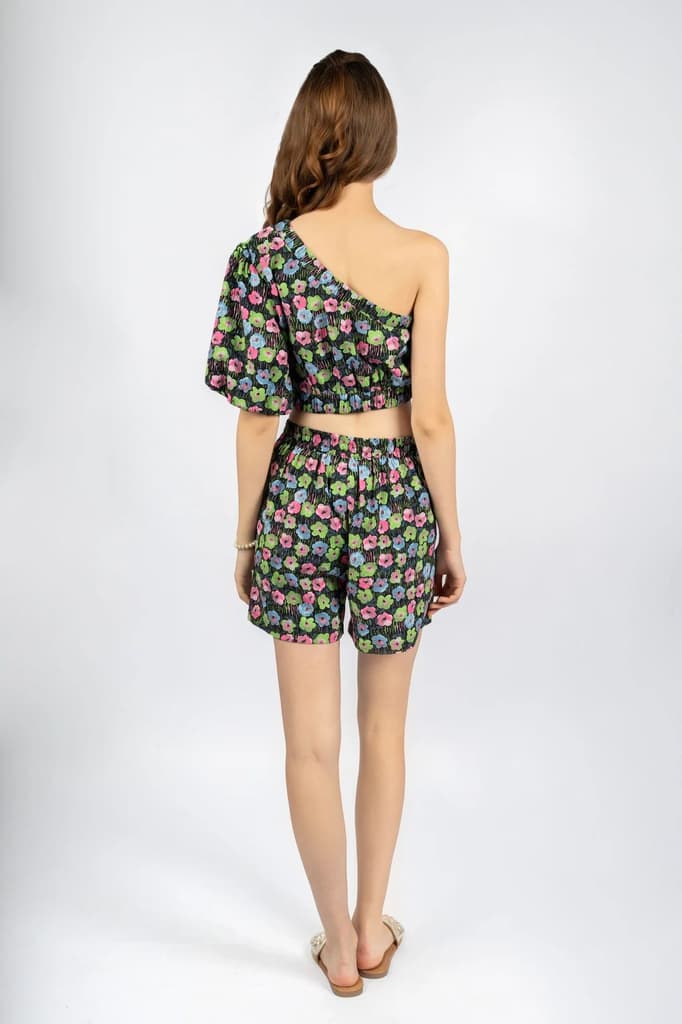 Multicolour Printed One-Shoulder Co-ord Set in Poly Spandex Dobby — photo 2