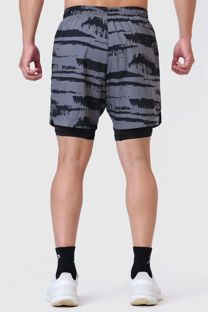 2 in 1 Printed Compression Shorts Gold Grey — photo 5