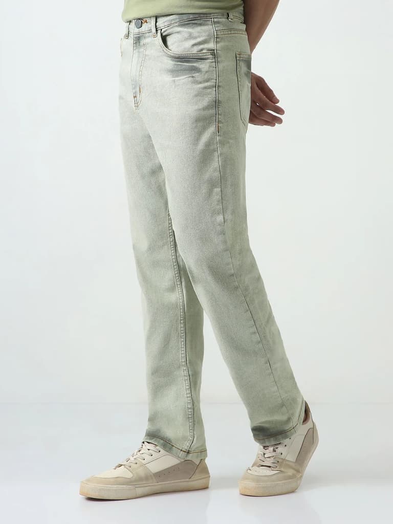 Men's Ice Grey Straight Fit Heavy Washed Jeans Stretchable — photo 3