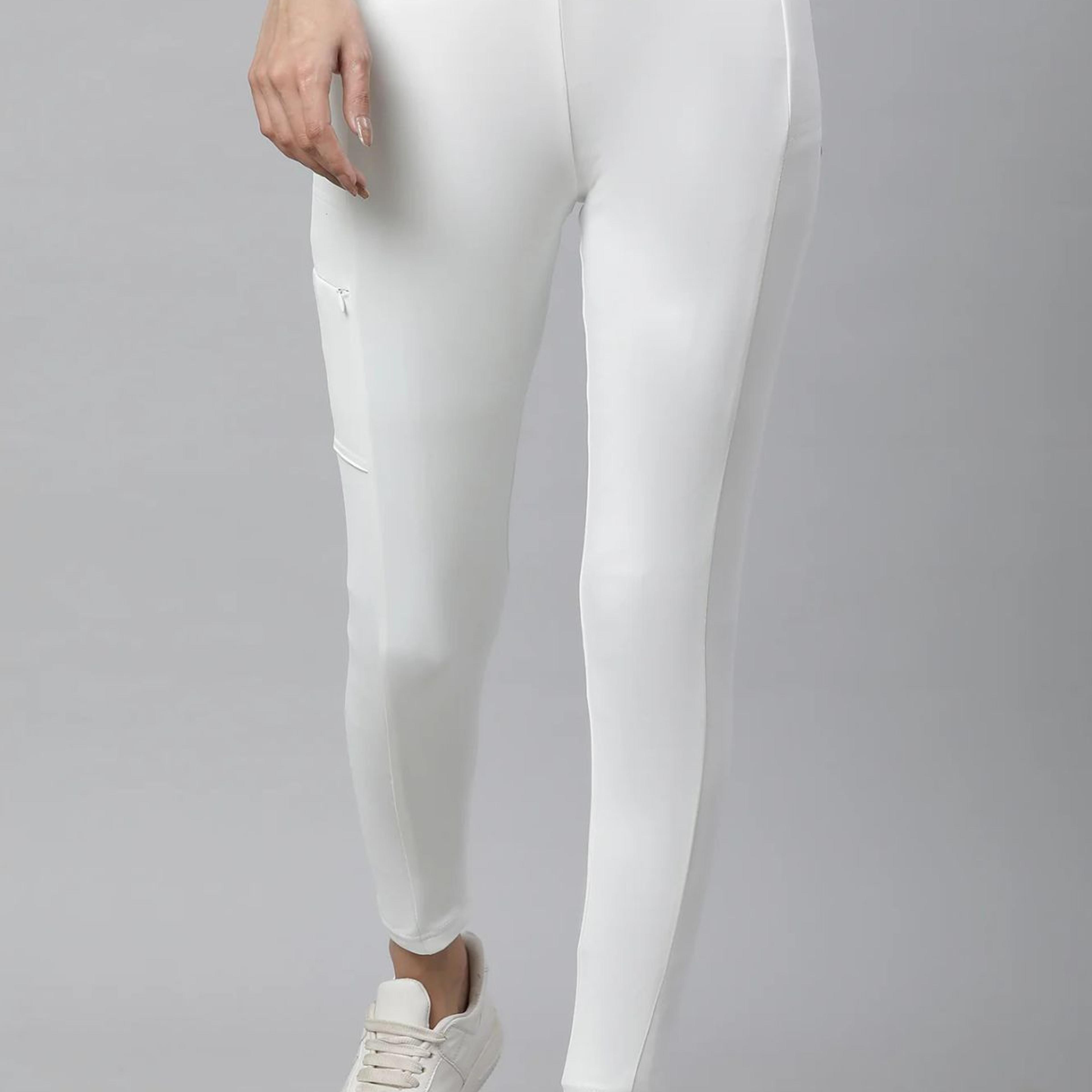 White Solid Skinny Fit Tights With Elasticated Waist
