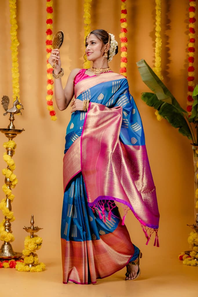 Mimosa Women's Woven Design Kanjivaram Style Art Silk Saree With Blouse Piece : SA00001732SFFREE — photo 5