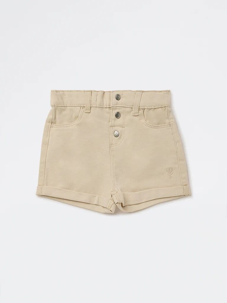 HOP Baby Girls Beige High-Rise Denim Shorts — photo 3