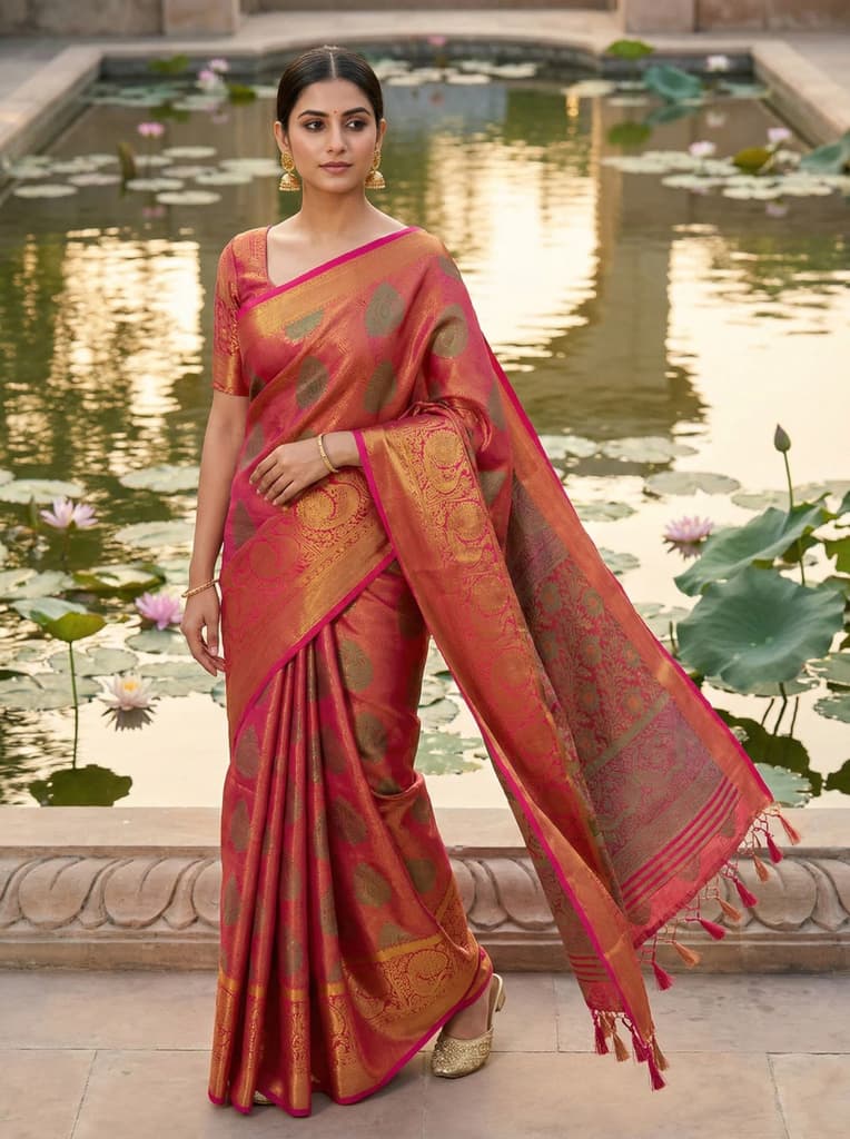 MIMOSA Women's Woven Design Kanjivaram Style Art Silk Saree with Blouse Piece - Rani ( SA00003145RNFREE ) — photo 2