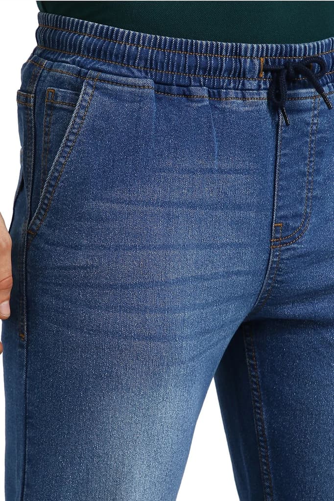 Men's Blue Regular Fit Washed Jogger Jeans Stretchable — photo 6