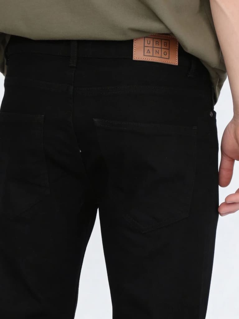 Men's Black Straight Fit Raw Washed Denim Jeans Stretchable — photo 6