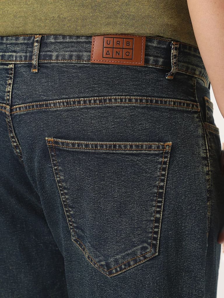 Plus Men's Blue Straight Fit Heavy Washed Jeans Stretchable — photo 6