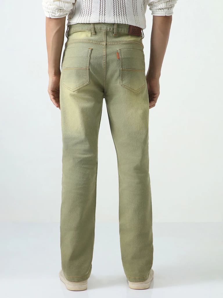 Men's Ice Grey Straight Fit Heavy Washed Jeans Stretchable — photo 3