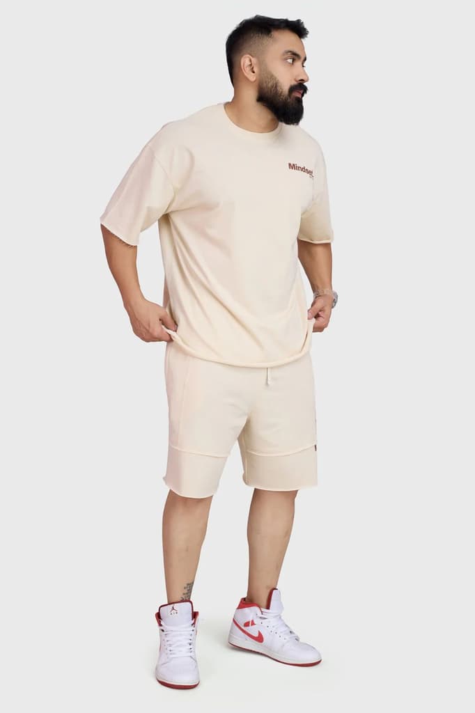 Raw Edge Oversized Shorts Beige — photo 2