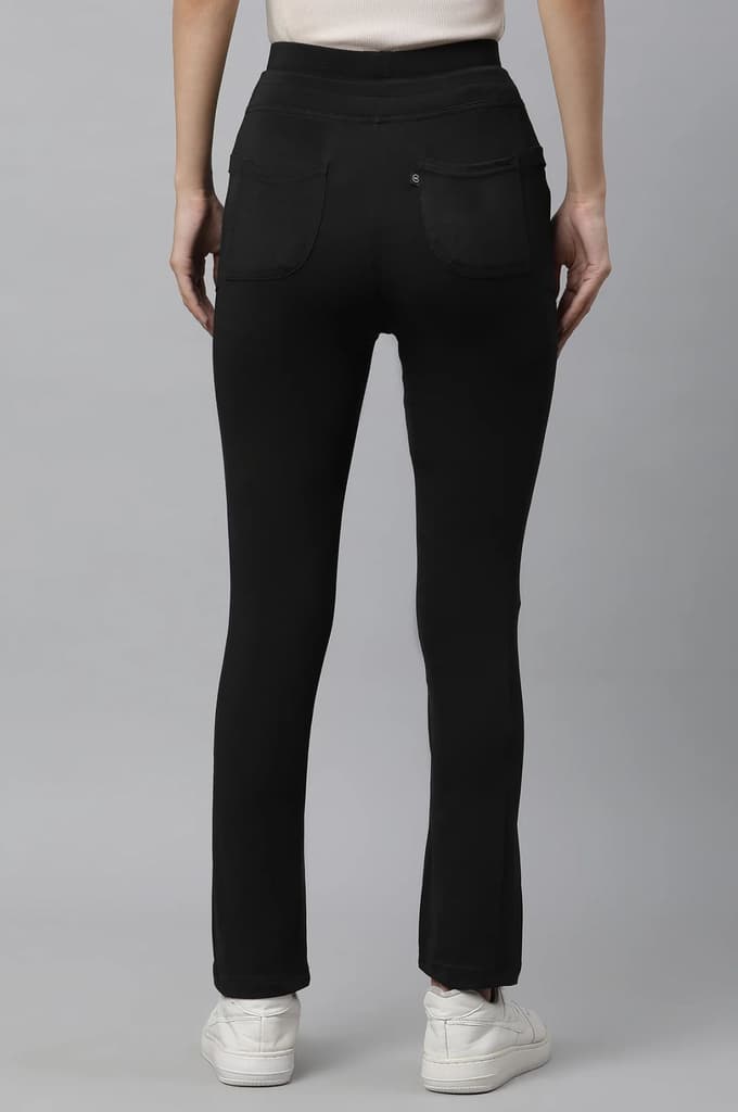 Black Solid Boot Cut Pants With Drawstring — photo 3