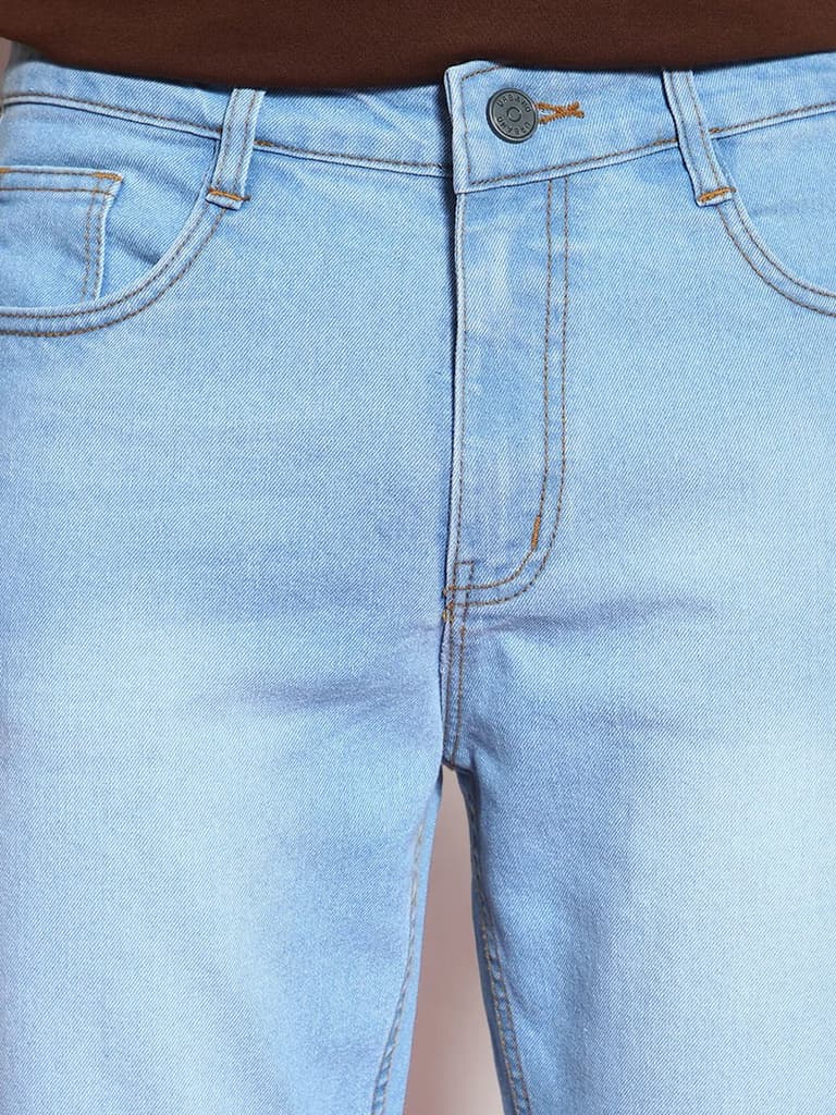 Men's Ice Blue Straight Fit Washed Jeans Stretchable — photo 5