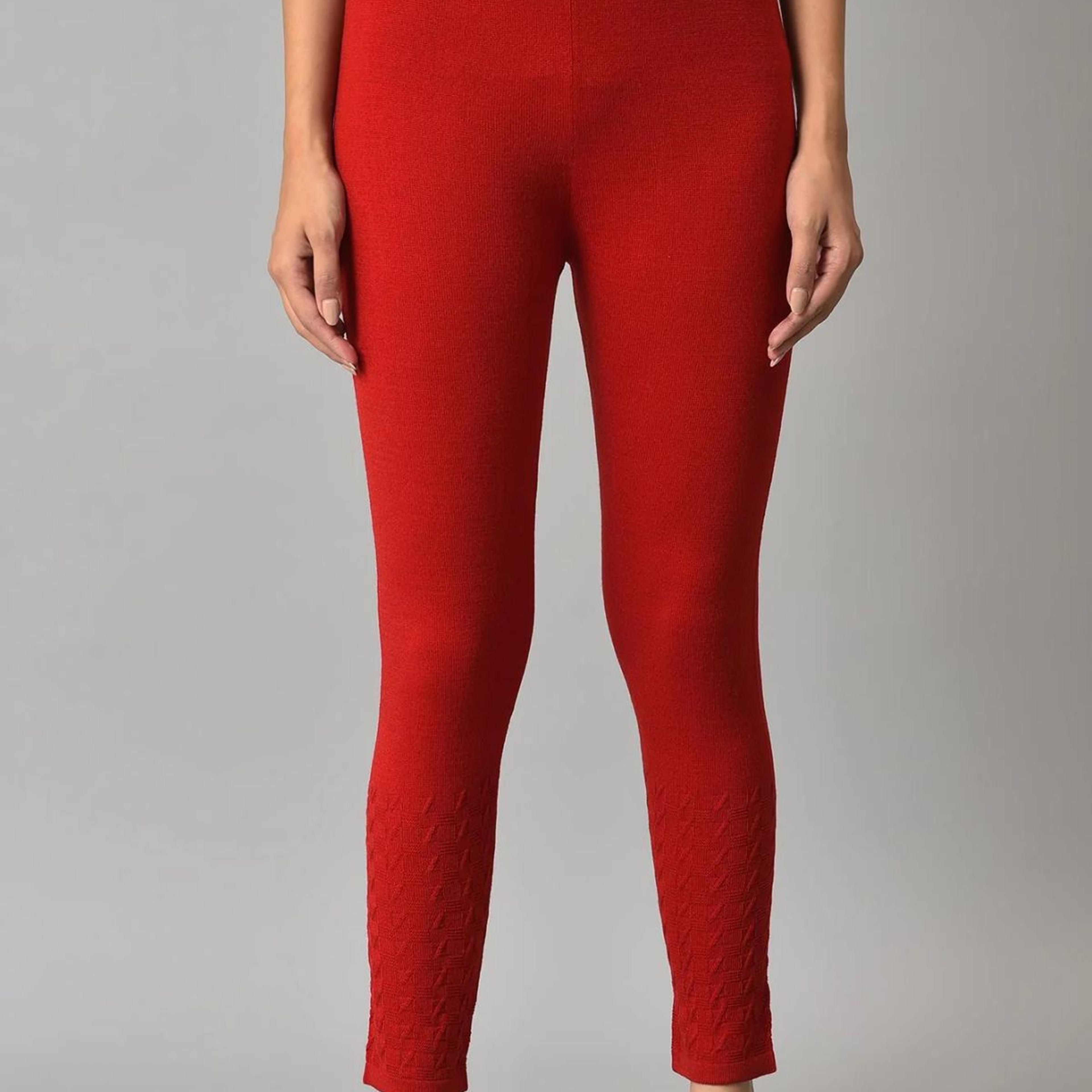Red Solid Skinny Tights With Elasticated Waistband