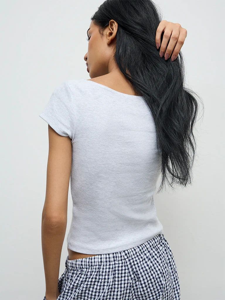 Superstar Grey Ribbed Cotton-Blend Top — photo 4