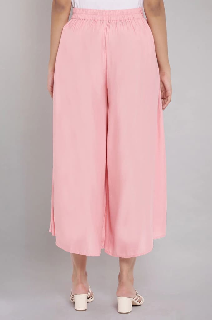 Pink Solid Flared Cotton Culottes With Elasticated Waist — photo 2