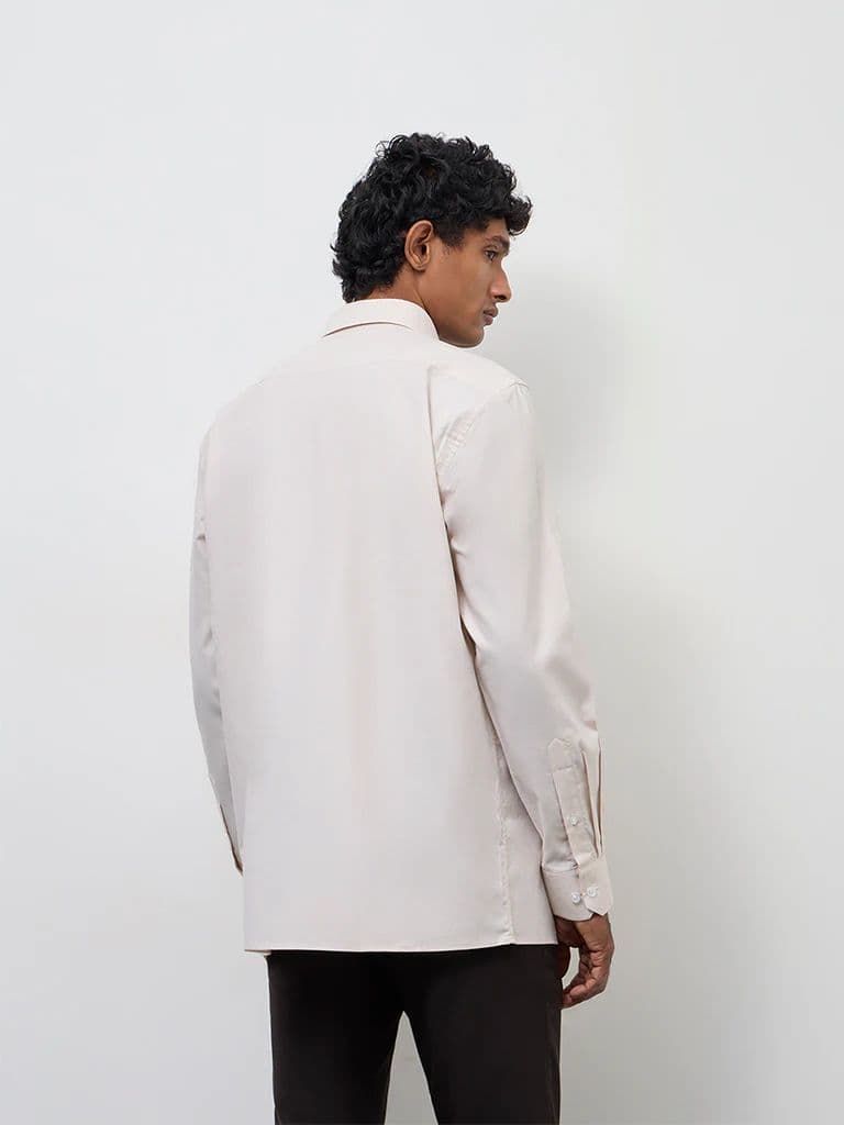 WES Formals Light Beige Relaxed-Fit Cotton Shirt — photo 4