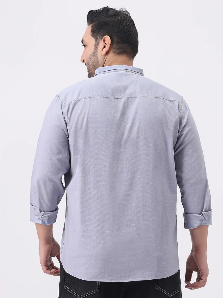 Plus Men's Lavender Cotton Full Sleeve Regular Fit Casual Solid Shirt with Band Collar — photo 3
