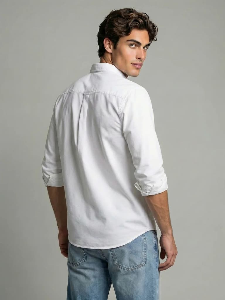 Men's White Cotton Full Sleeve Regular Fit Solid Oxford Shirt With Button-Down Collar — photo 3