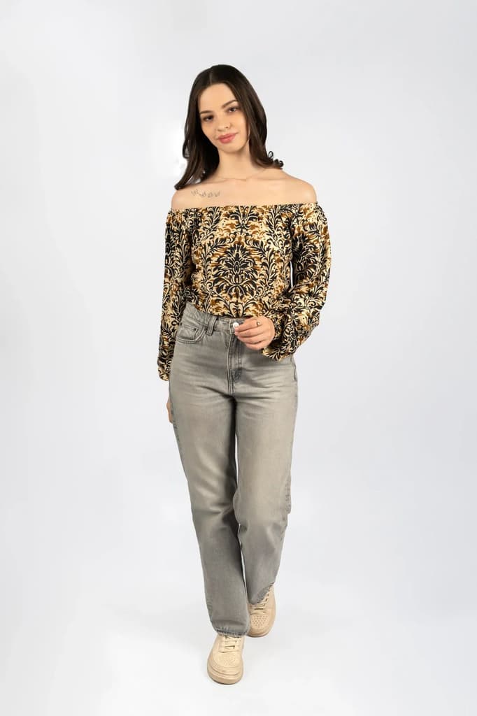 Multicolour Floral Off-Shoulder Crop Top in Rayon — photo 7