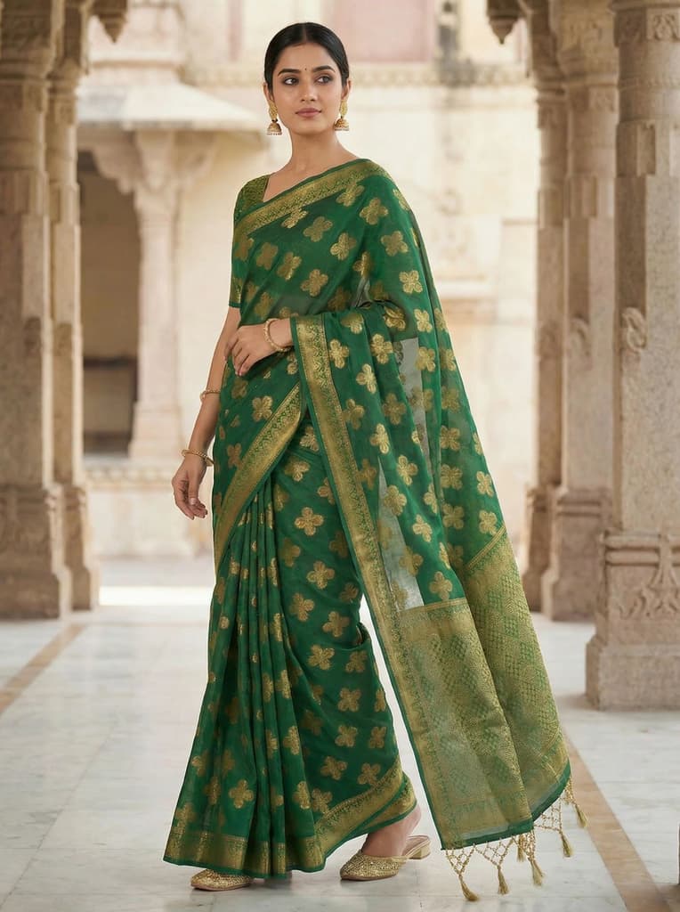 MIMOSA Women's Woven Design Mysore Silk Style Crepe Saree with Blouse Piece - Green ( SA00003122GRNFREE ) — photo 2