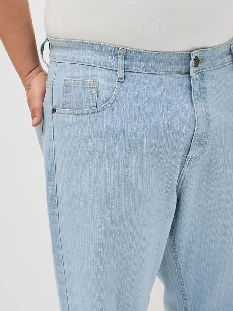 Plus Men's Ice Blue Straight Fit Washed Denim Jeans Stretchable — photo 5
