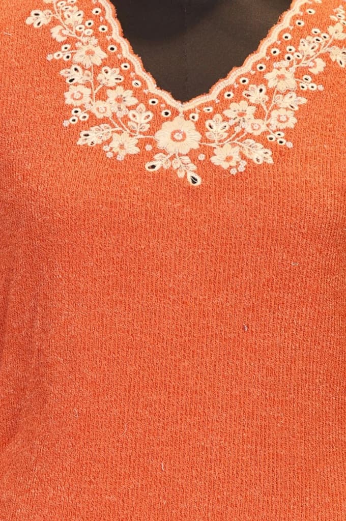 Orange Embroidered A-line Winter Dress — photo 2