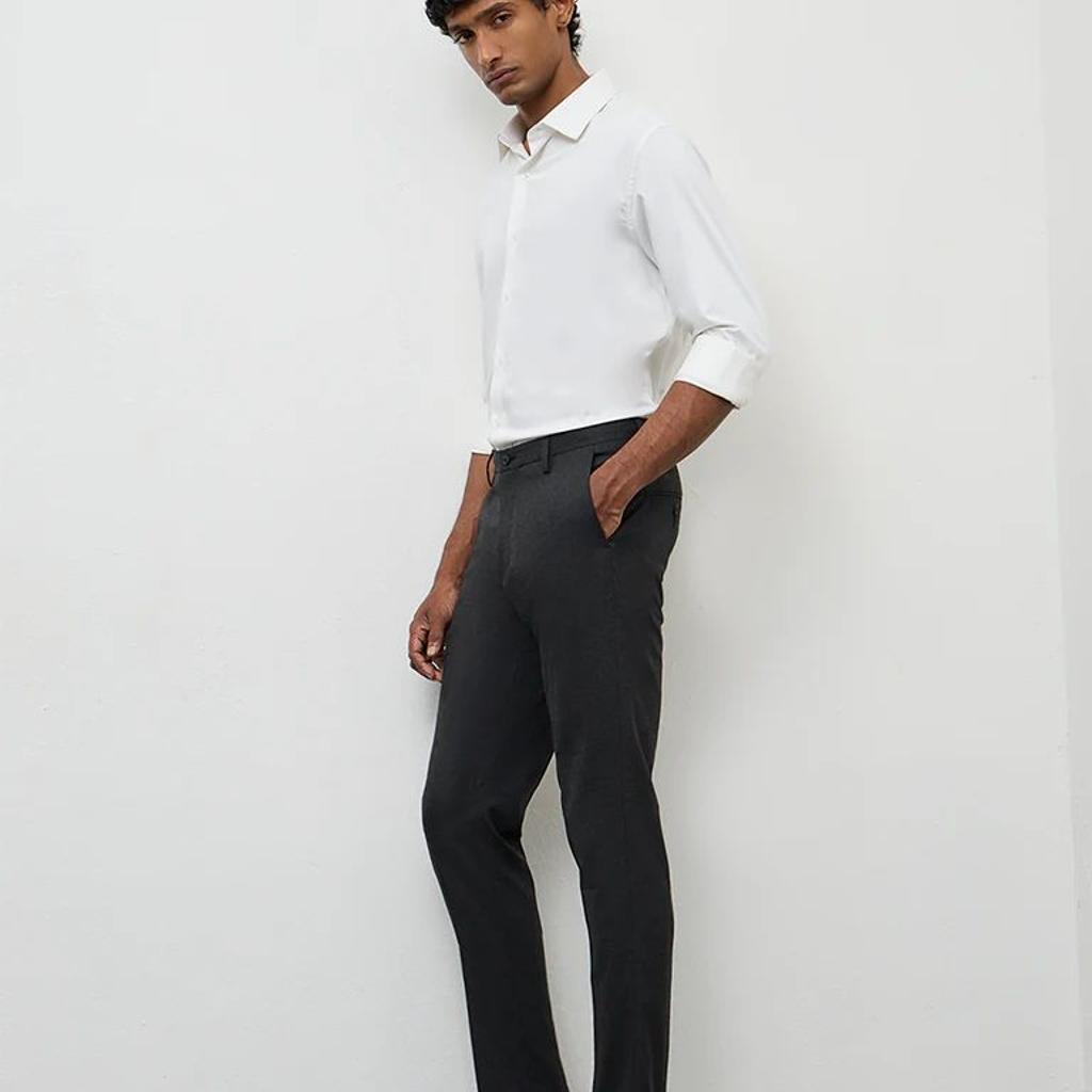 WES Formals Black Slim-Fit Mid-Rise Trousers