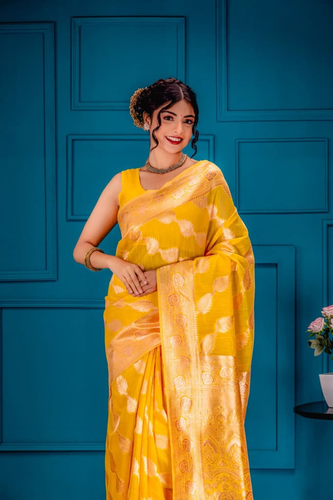 Mimosa Women's Woven Design Banarasi Style Art Silk Saree With Blouse Piece : SA00001773GDFREE — photo 2