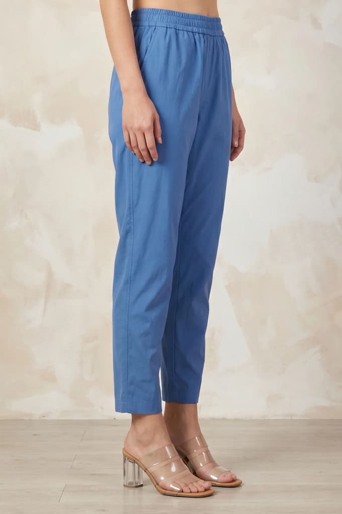 Blue Solid Pure Cotton Straight Fit Pants — photo 5