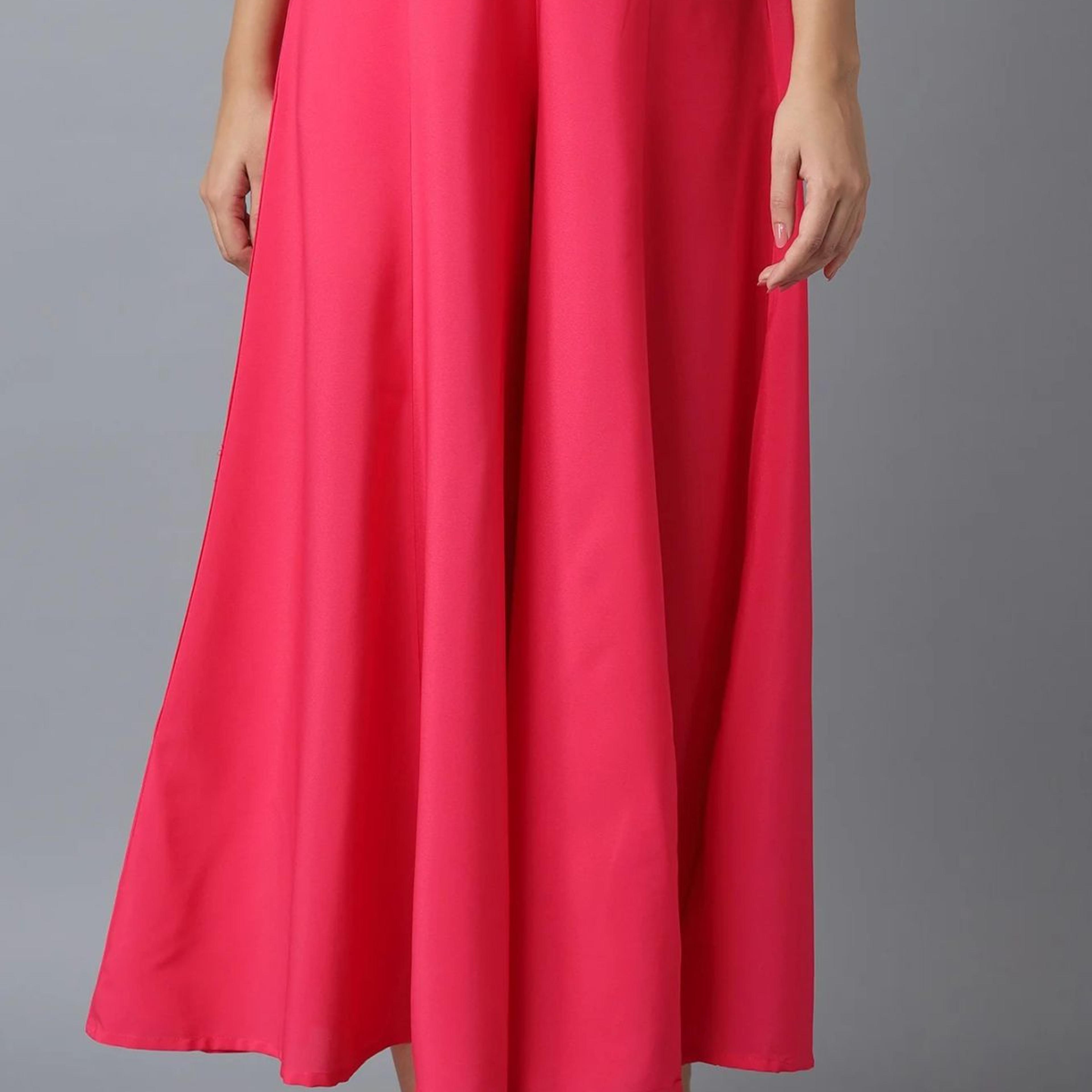 Pink Solid Flared Cotton Palazzo With Side Pockets