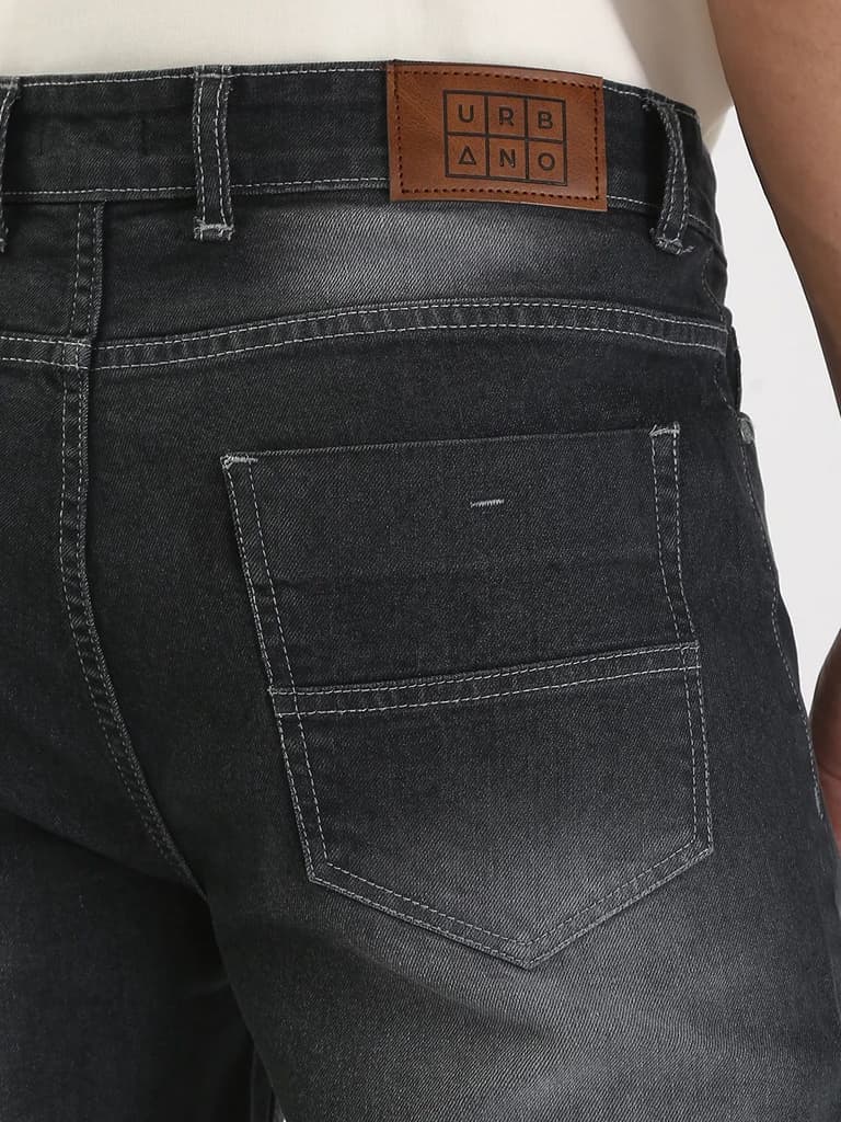 Men's Dark Grey Straight Fit Washed Jeans Stretchable — photo 6