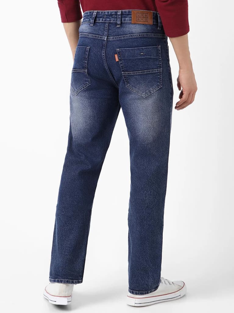 Men's Dark Blue Straight Fit Washed Jeans Stretchable — photo 3