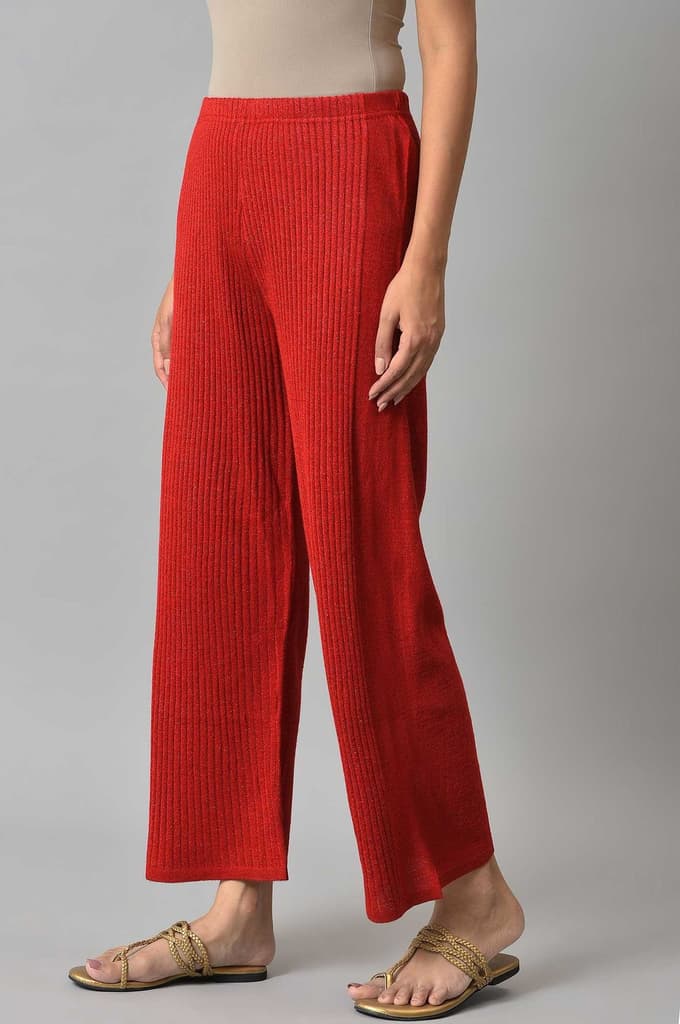 Red Solid Wide Leg Acrylic Palazzo With Elasticated Waist — photo 3