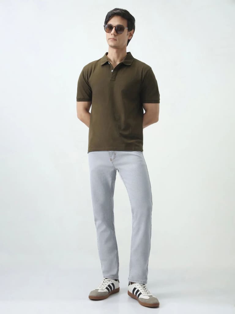 Men's Ice Grey Slim Fit Washed Denim Jeans Stretchable — photo 4