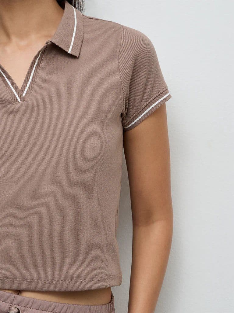 Nuoflexx Dusty Mauve Ribbed Cotton-Blend T-Shirt — photo 3
