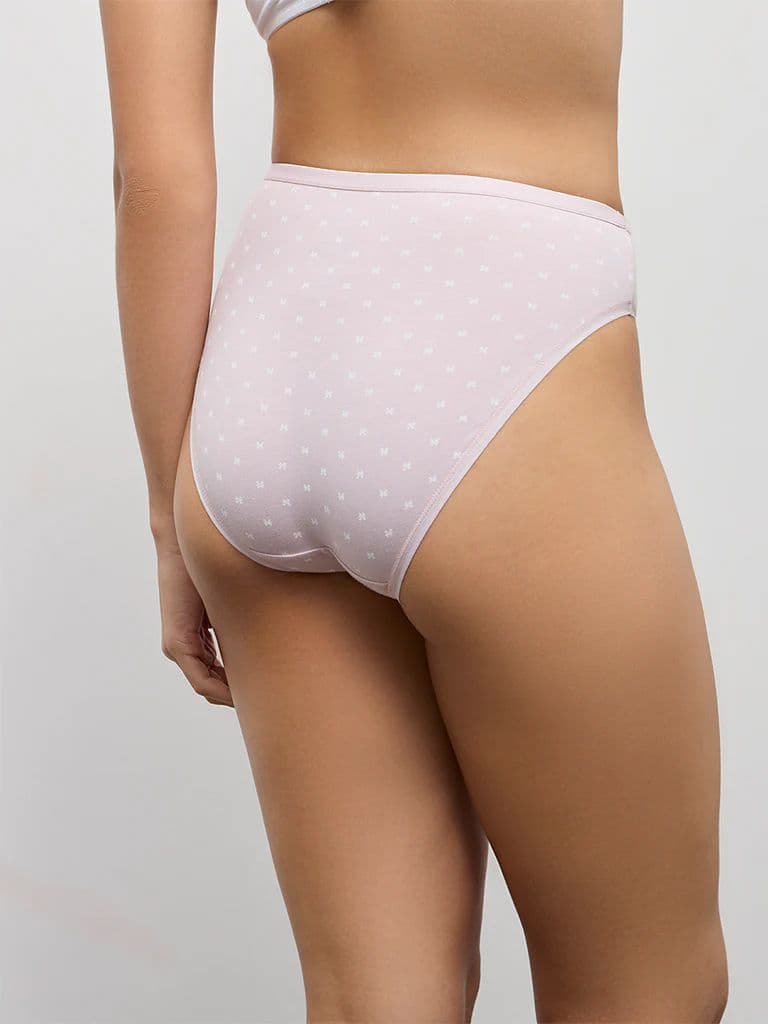 Wunderlove Pink Printed Hi-Leg Cotton-Blend Briefs - Pack of 3 — photo 4